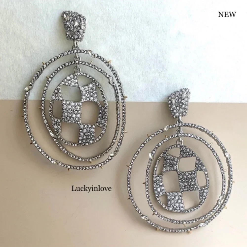 ALEXIS BITTAR • Silver Checkerboard Orbiting Hoop Crystal Earrings